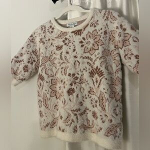 Rachel Zoe Floral Knit Sweater in Cream and Brown